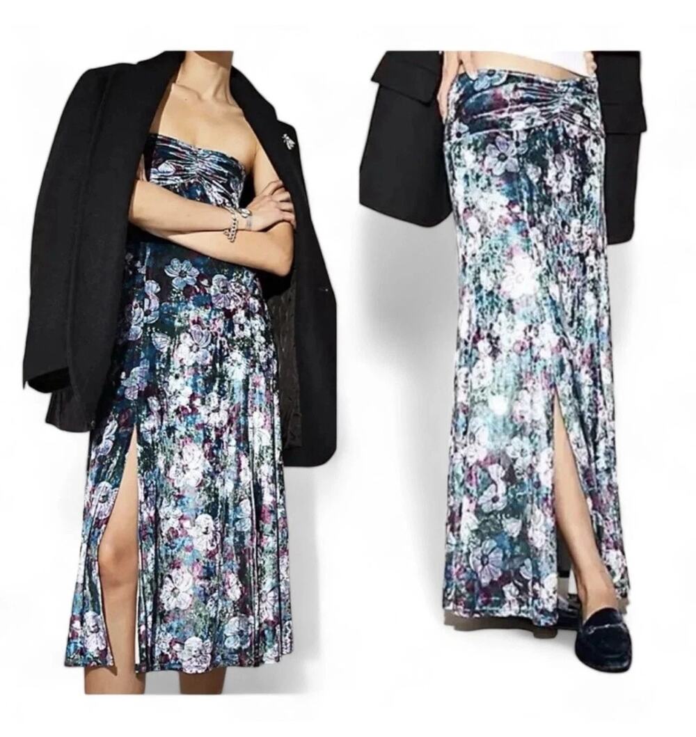 Free People Carpe Diem Green Blue Convertible Maxi Velvet Skirt Dress Small